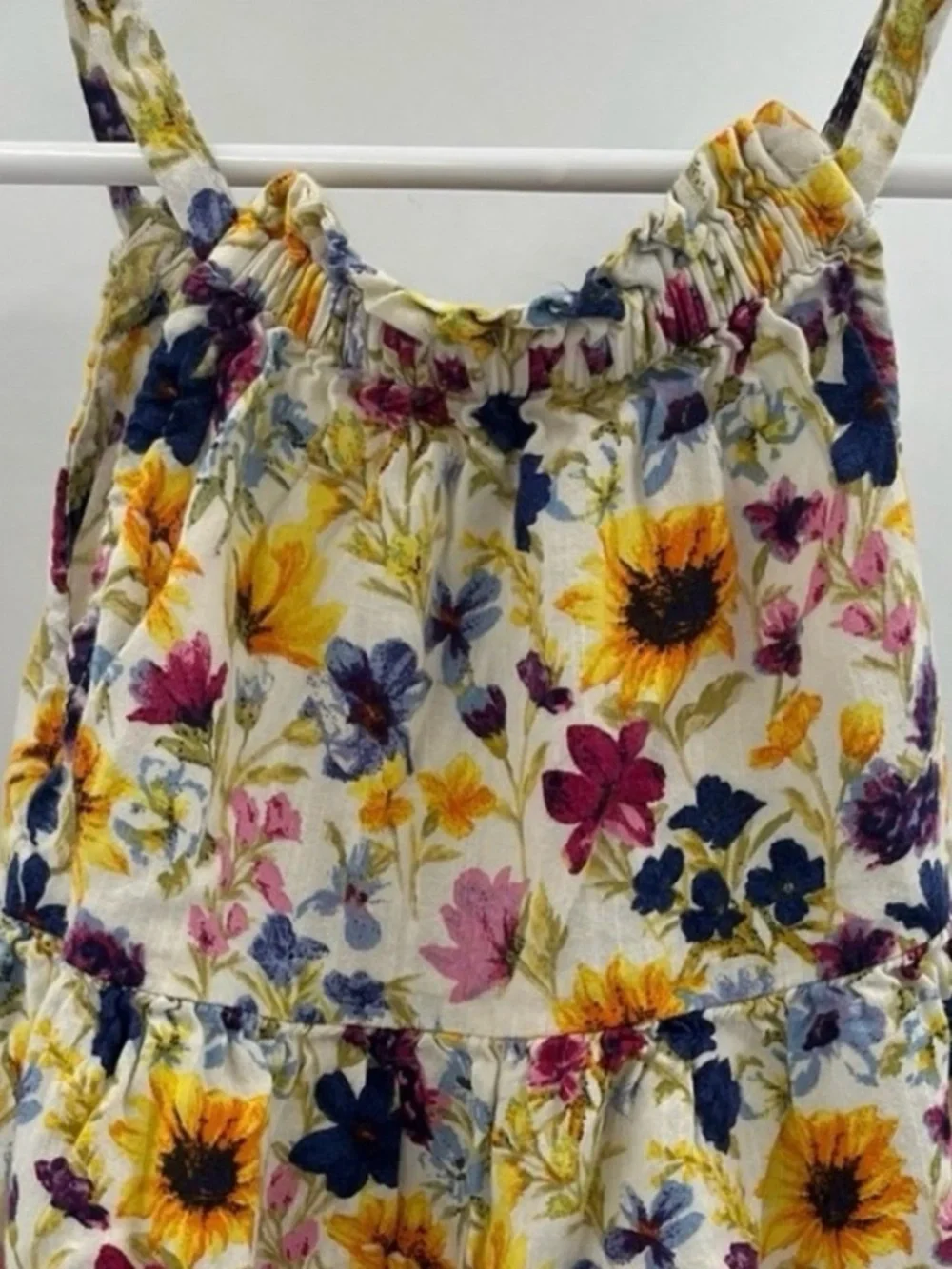 Old Navy Cream Floral Sundress with Yellow, Purple, Pink Accents